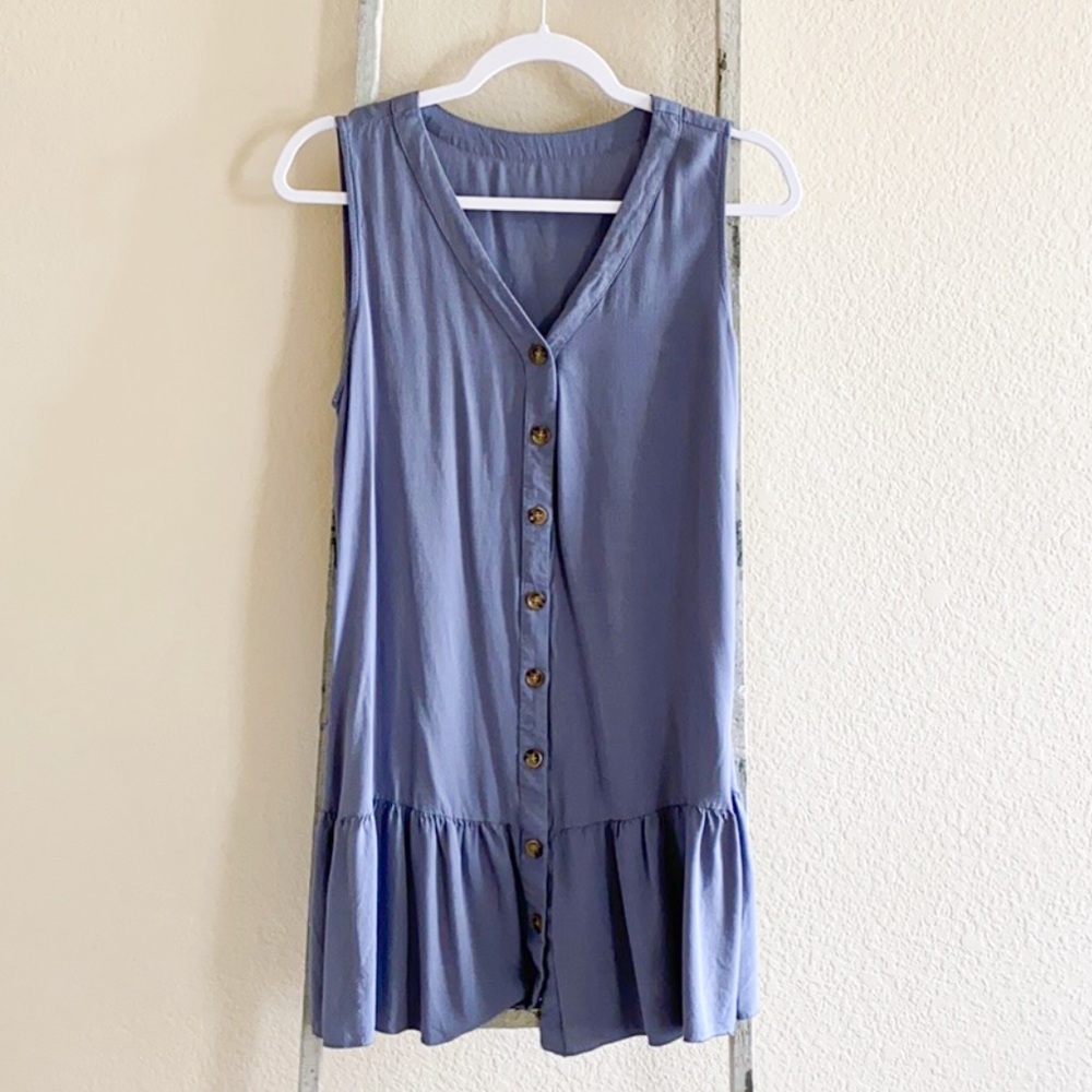 Gray Blue Ruffle Bottom Dress Small